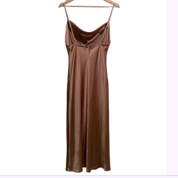 Paper Heart Gold Taupe Satin Cowl Neck Maxi Slip Dress Size Small formal party - Picture 2 of 4